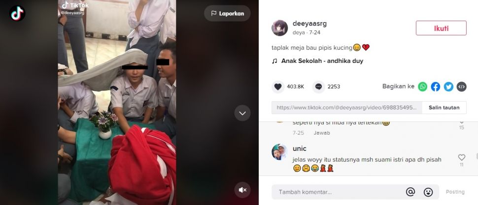 Viral Siswa SMA 'Ijab Kabul' Pakai Mahar Kotak P3K di Kelas. (TikTok/@deeyaasrg)