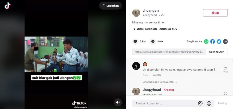 Siswa 'Selamatkan' Sekelas dari Ulangan, Guru Sampai Kabur. (TikTok/@choangela)