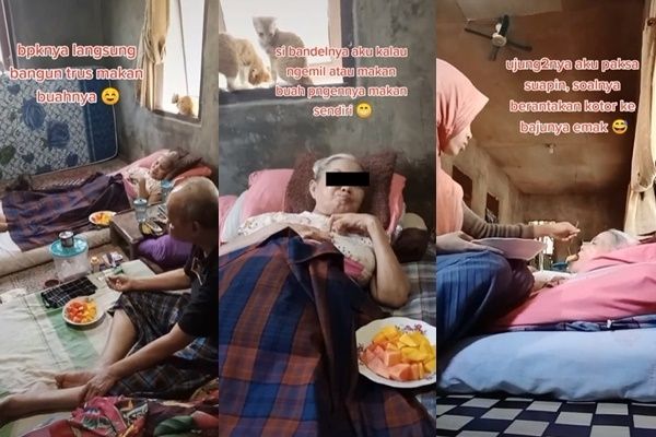 Viral Aksi Tulus Cewek Lihat Ortu Lansia Bengong di Ranjang. (TikTok/@bisul_item)