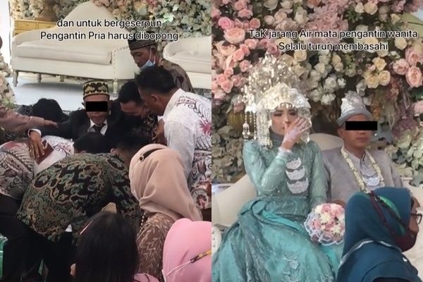 Pengantin Pria Patah Kaki dan Pengantin Wanita Berderai Air Mata. (TikTok/@nikoanggayu_)