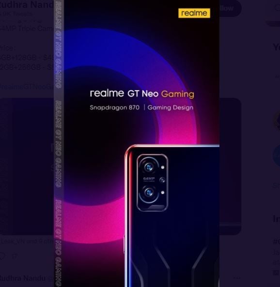 Bocoran Realme GT Neo Gaming. (Twitter/ rudhranandu)