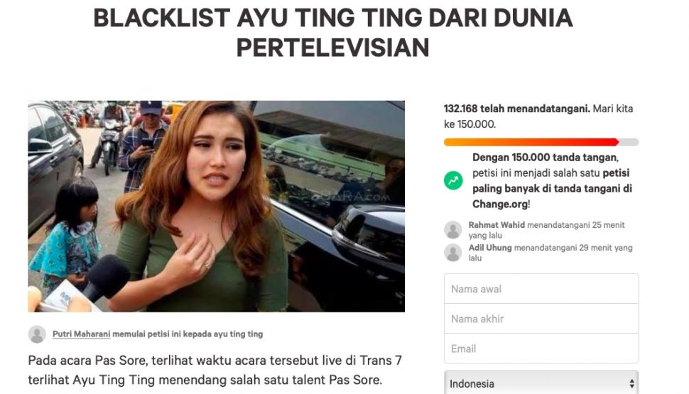 Petisi Blacklist Ayu Ting Ting 