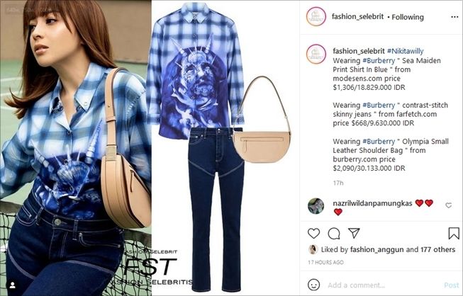 Detail OOTD Nikita Willy, kemejanya nyaris Rp19 juta. (Instagram/@fashion_selebrit)