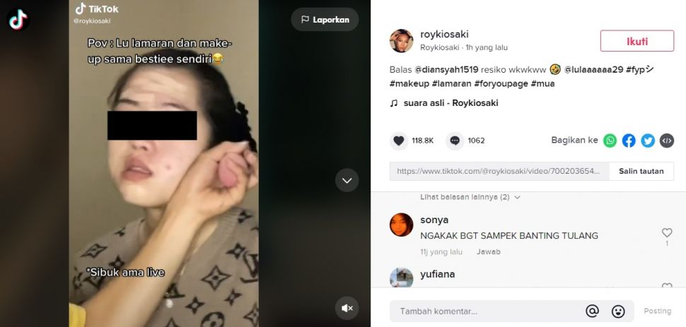 Cewek Pamer Sahabat 'Brutal' Rias Wajahnya Saat Lamaran. (TikTok/@roykiosaki)