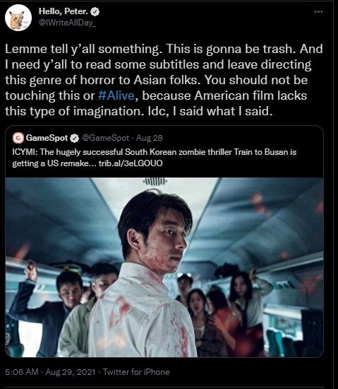 Netizen keberatan dengan remake Train to Busan (Twitter)