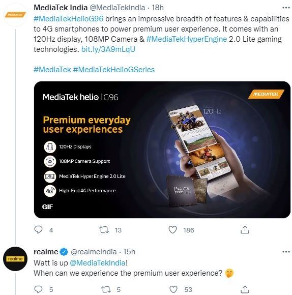 Realme 8i dan Realme 8s bakal ditenagai dengan chipset anyar dari MediaTek. (Twitter/ realmeIndia)