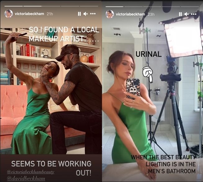 Momen David Beckham jadi tukang makeup Victoria Beckham di rumah. (Instagram/@victoriabeckham)