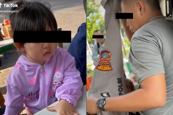 Viral Polisi Makan di Warung Bikin Bocah Nangis Ketakutan. (TikTok/@verasiregarrr)