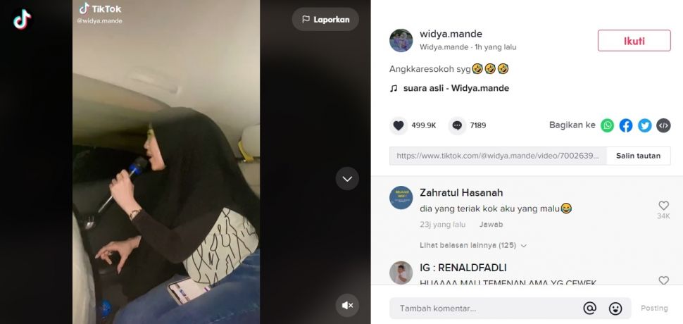 Viral Cewek Teriak Membahana dari Mobil. (TikTok/@widya.mande)