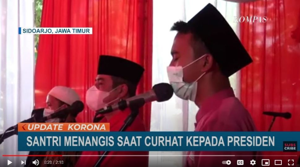 Santri menangis saat curhat ke Jokowi.(Kompas TV)