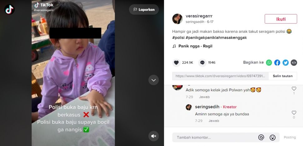 Viral Polisi Makan di Warung Bikin Bocah Nangis Ketakutan. (TikTok/@verasiregarrr)