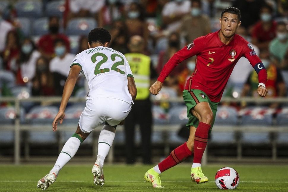 Penyerang timnas Portugal Cristiano Ronaldo dalam matchday keempat Grup A kualifikasi Piala Dunia 2022 zona Eropa antara Portugal vs Irlandia di stadion Algarve di Loule, dekat Faro, Portugal selatan, pada September 1, 2021.CARLOS COSTA / AFP.