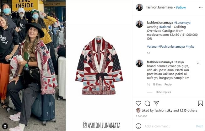 Detail kardigan Luna Maya seharga Rp41 juta. (Instagram/@fashion.lunamaya)