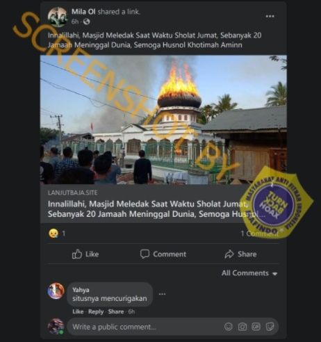 CEK FAKTA Viral Masjid Meledak Tewaskan 20 Orang di Aceh. (Turnbackhoax.id)