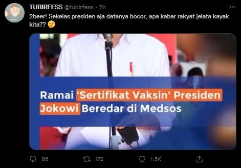 Heboh Data Vaksin Presiden Jokowi Bocor Tuai Sorotan Publik. (Twitter/@tubirfess)