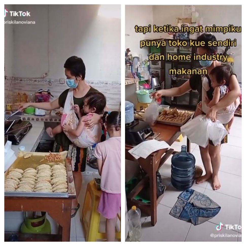 Usaha pastel sambil momong anak (TikTok @priskilanoviana)