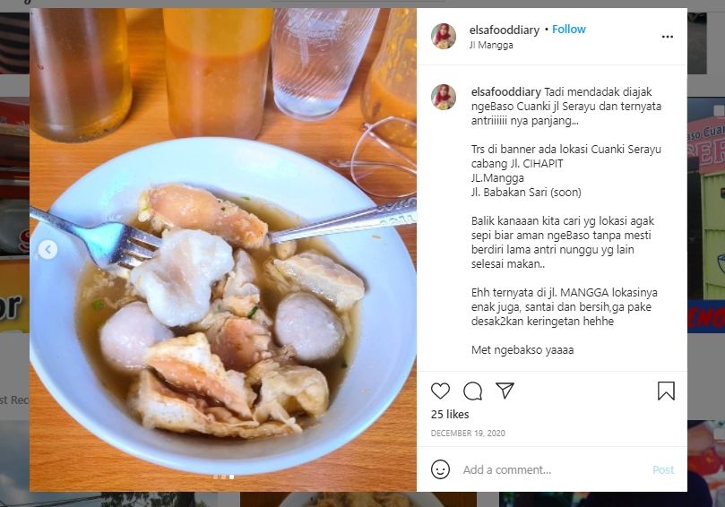 Baso Cuanki Serayu, kuliner Bandung yang wajib dicoba. (Instagram/@elsafooddiary)