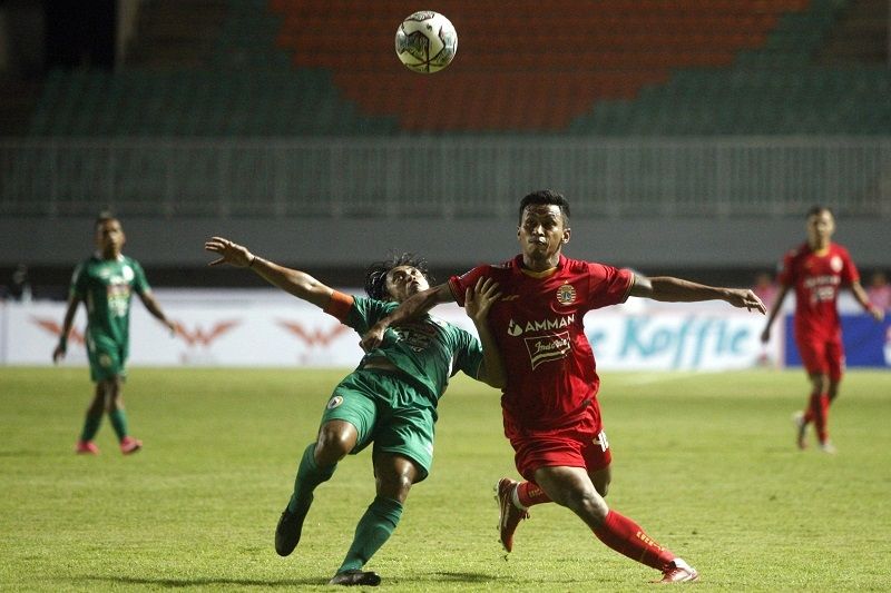 Suasana laga Liga 1 2021-2022 antara PSS Sleman vs Persija Jakarta di Stadion Pakansari, Bogor, Minggu (5/9/2021) malam. [ANTARA FOTO/Yulius Satria Wijaya]