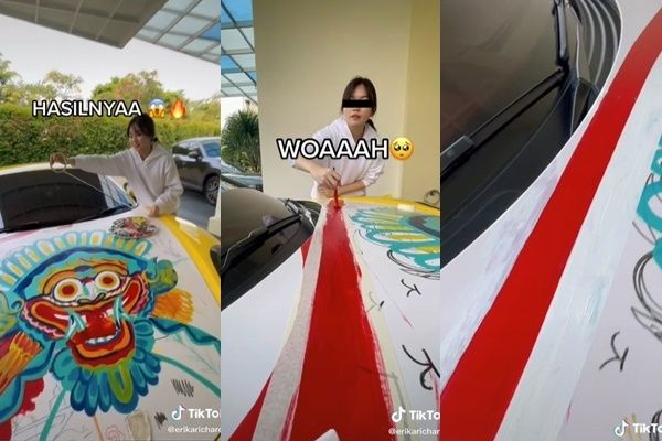 Cewek Lukis Bendera Merah Putih di Mobil Sport. (TikTok/@erikarichardo)