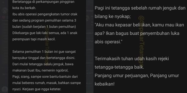 Viral Kisah Haru Anak Rawat Ibu yang Terkena Tumor Otak. (Twitter/@SeputarTetangga)