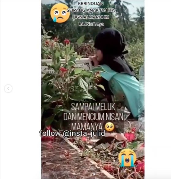 Anak perempuan ini bikin heboh warganet saat mengunjungi makam orang tuannya. [Instagram]