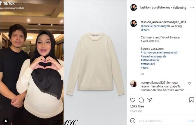 Harga asli baju rumahan Aurel Hermansyah sukses bikin syok. (Instagram/@fashion_aureliehermansyah_atta)