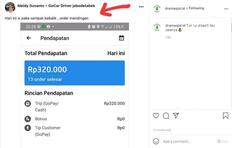 Viral Ojol Ungkap Pendapatan Fantastis, Triknya Bikin Publik Heboh (Instagram/dramaojol.id).