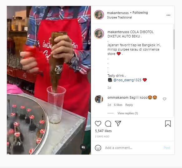 Coca-Cola beku di Thailand (Instagram @makanterusss)