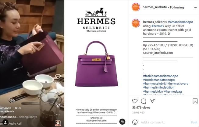 Amanda Manopo pakai tas Hermes seharga Rp270 juta. (Instagram/@hermes_selebritii)