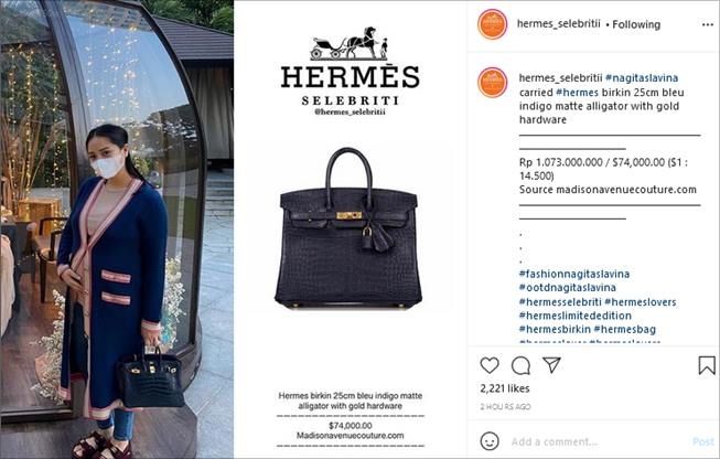 Nagita Slavina bawa tas Rp1 miliar lebih saat dinner bareng Raffi Ahmad. (Instagram/@hermes_selebritii)