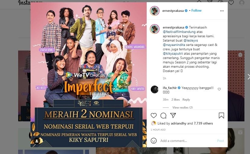 Unggahan Ernest Prakasa [Instagram]