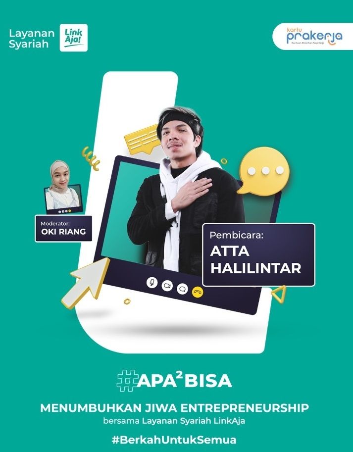 Atta Halilintar diminta jadi pembicara untuk para calon enterpreneur muda di acara Live Instagram bertajuk "Menumbuhkan Jiwa Entrepreneurship Bersama Layanan Syariah LinkAja." [Instagram]