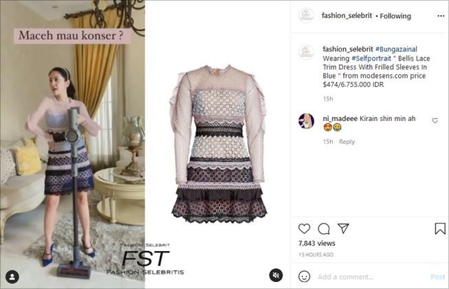 Harga dress Bunga Zainal saat beres-beres rumah ternyata jutaan. (Instagram/@fashion_selebrit)