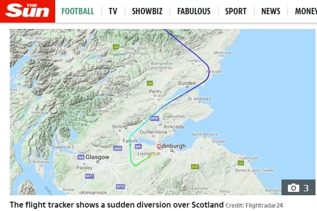 Radar pesawat Timnas Jerman yang mendarat darurat. (The Sun)