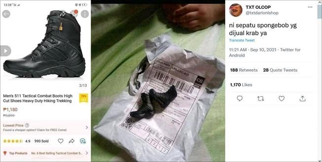 Viral pembeli dapat sepatu yang ukurannya tidak masuk akal. (Twitter/@txtdarionlshop)