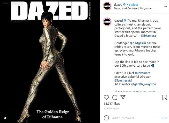 Pemotretan Rihanna untuk cover majalah Dazed. (Instagram/@dazed)