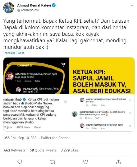 Unggahan Kemal Palevi [Twitter/@kemalpalevi]