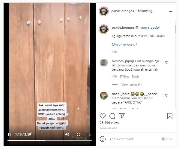 Viral video kurir dimarahi pria (Instagram/Pakde.brengos).