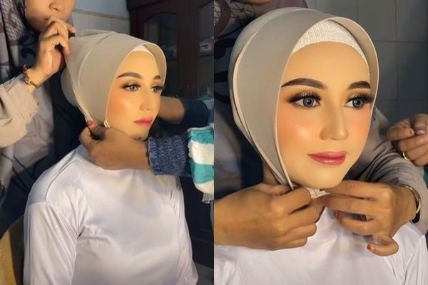 Viral MUA Pasang Hijab Pengantin sampai Dikira Patung. (TikTok)