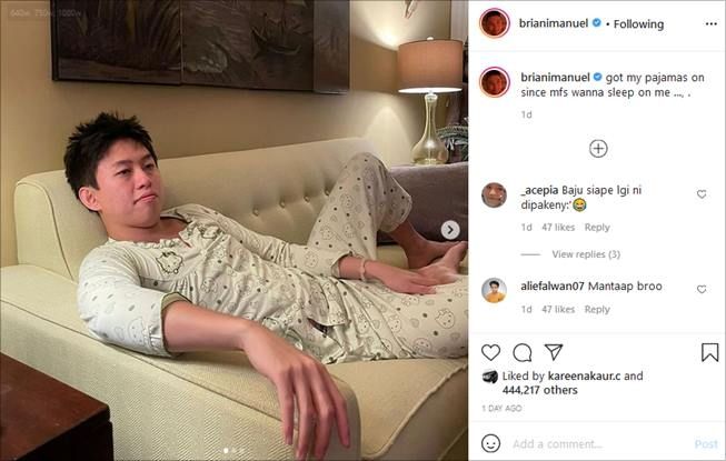 Model piyama Rich Brian berhasil mencuri perhatian warganet. (Instagram/@brianimanuel)