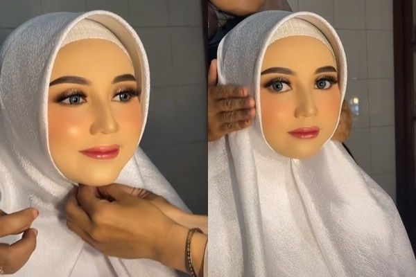 Viral MUA Pasang Hijab Pengantin sampai Dikira Patung. (TikTok)