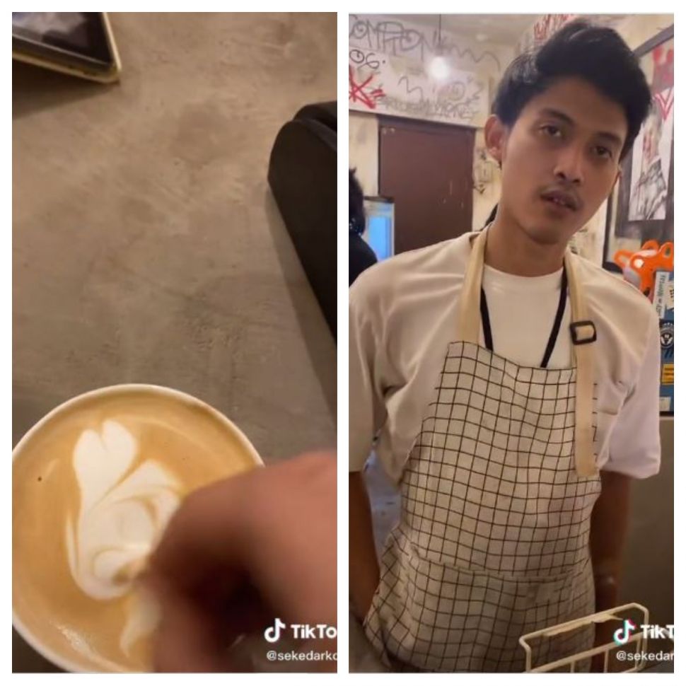 Latte art dirusak (TikTok @sekedarkopi)