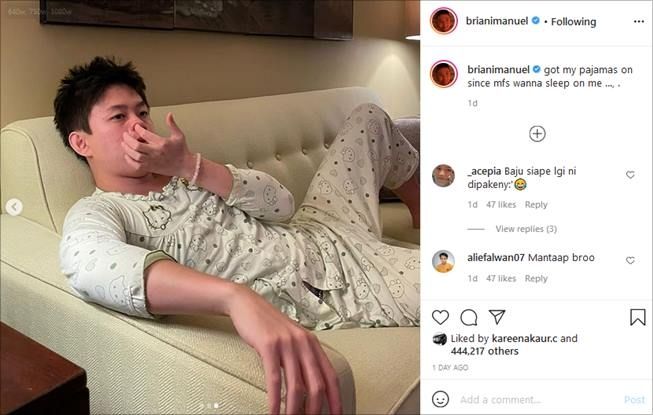 Model piyama Rich Brian berhasil mencuri perhatian warganet. (Instagram/@brianimanuel)