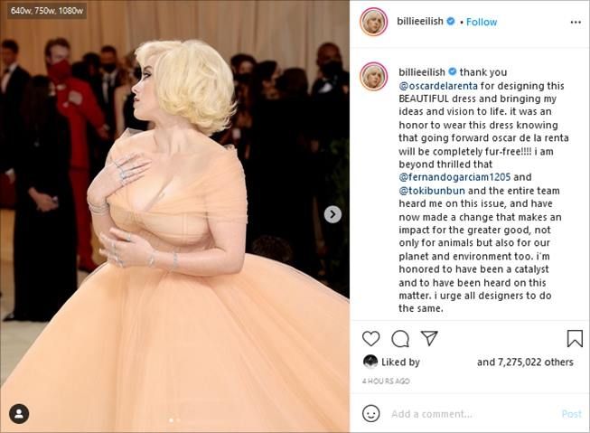 Penampilan Billie Eilish di Met Gala 2021 disebut mirip Lady Gaga hingga Adele. (Instagram/@billieeilish)