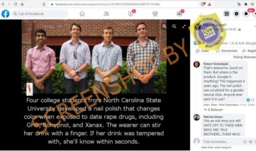 CEK FAKTA Mahasiswa Buat Cat Kuku yang Bisa Deteksi Obat Pemerkosa. (Turnbackhoax.id)