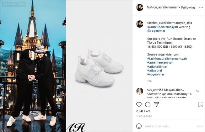 Harga sepatu cantik Aurel Hermansyah yang bikin warganet jatuh cinta. (Instagram/@fashion_aureliehermansyah_atta)