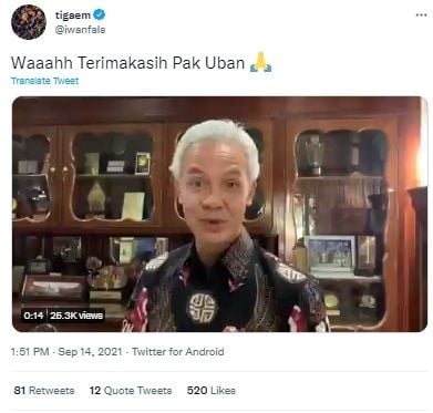 Ganjar Pranowo ucapkan ulang tahun untuk Iwan Fals. 