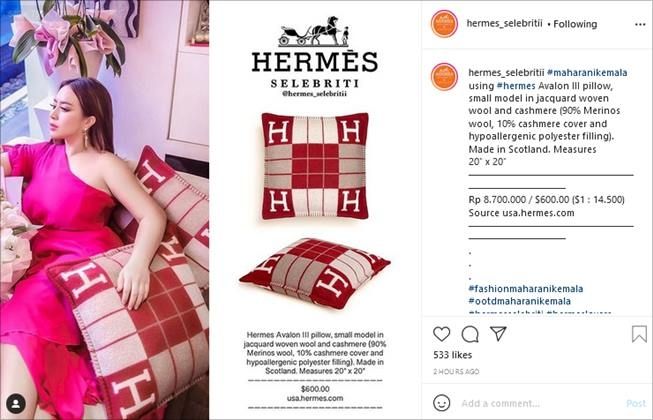 Harga bantal Maharani Kemala jadi sorotan, definisi tidur dalam kemewahan. (Instagram/@hermes_selebritii)