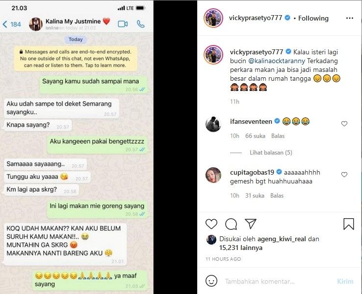 Kalina Oktarani ngamuk ke Vicky Prasetyo soal makanan. [Instagram]