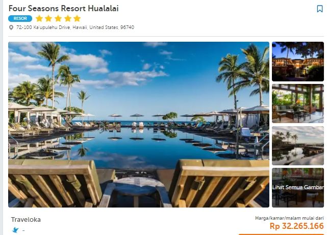 Four Seasons Resort Hualalai, tempat Maia Estianty dan suami berlibur di Hawaii. (Traveloka)